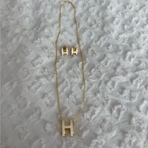 Gold Initial Necklace and Earring Set